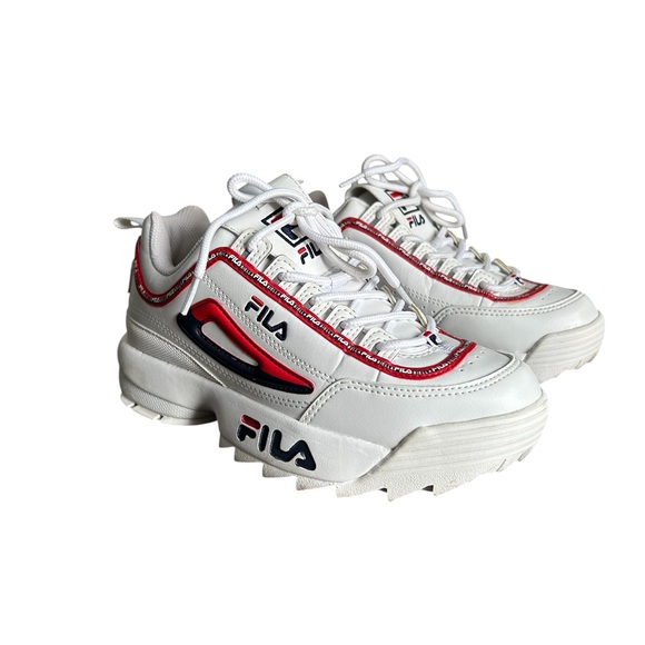 Fila Shoes - Fila White Red Navy Chunky Lace-Up Sneakers - Size 5